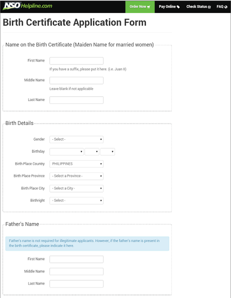 Birth Certificate Application Form