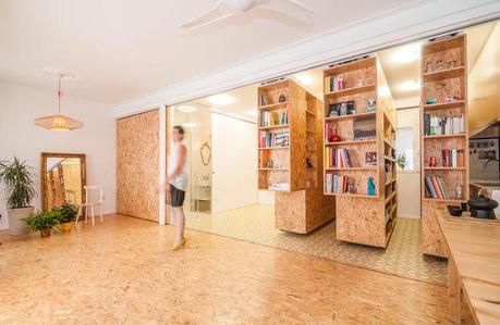 Particleboard shelves that can be repositioned in tiny home