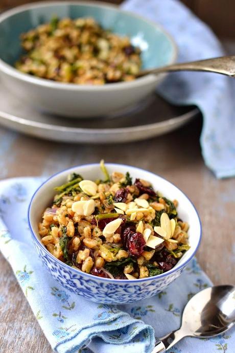 Warm Farro Pilaf with Dried Cranberries & Kale