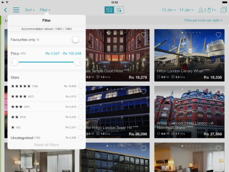 Skyscanner Hotels app showing images of hotels