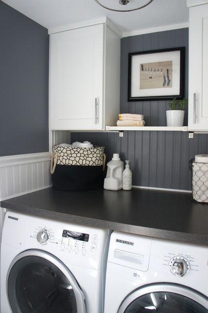Making the most of a small space.  Renovated and updated half bath/laundry room:  Home with Baxter