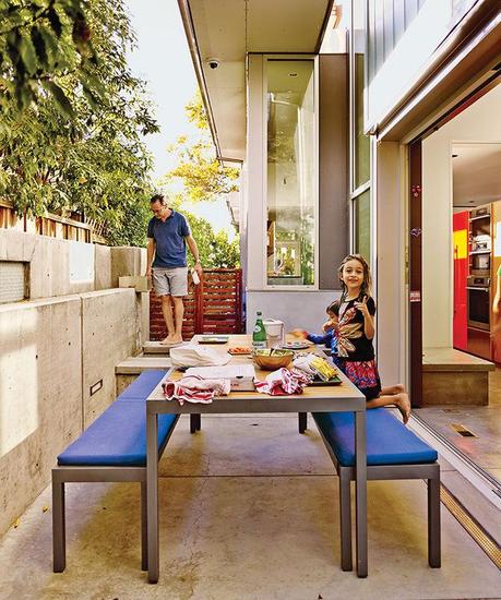 Palo Alto home patio with crate & barrel outdoor table and benches