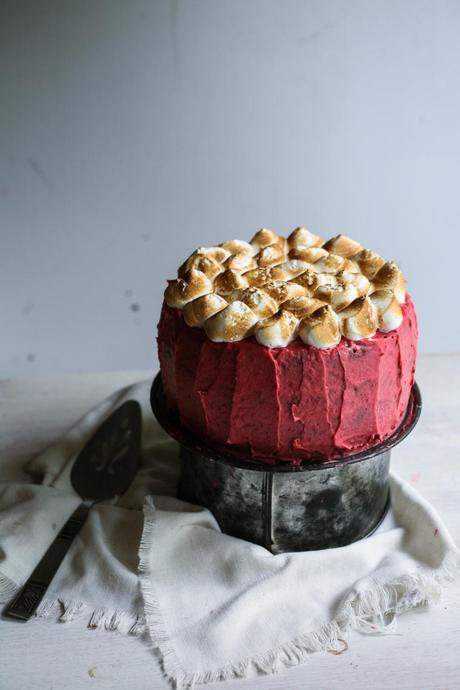 Coconut Cake with Raspberry Buttercream and Toasted Meringue