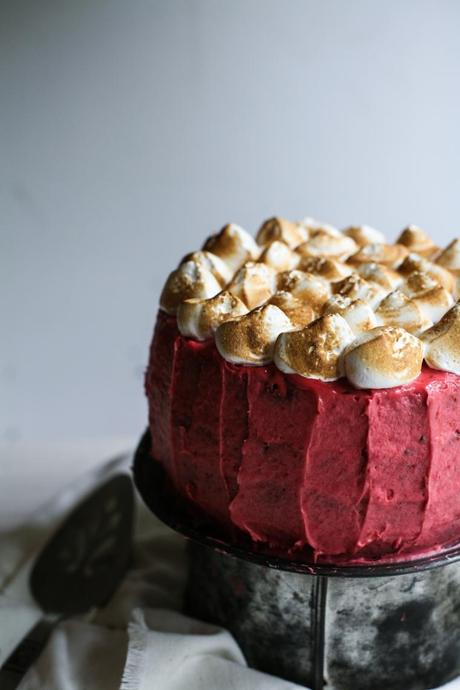 Coconut Cake with Raspberry Buttercream and Toasted Meringue