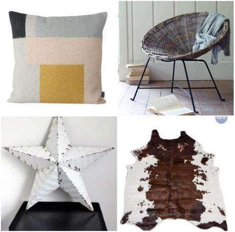 1. Cushion; 2. Wicker cone chair; 3. Faux cow hide; 4. Metal star