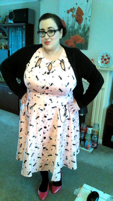 plus size girl bbw (size 20/22) wearing a vodoo vixen cute kitty dress 