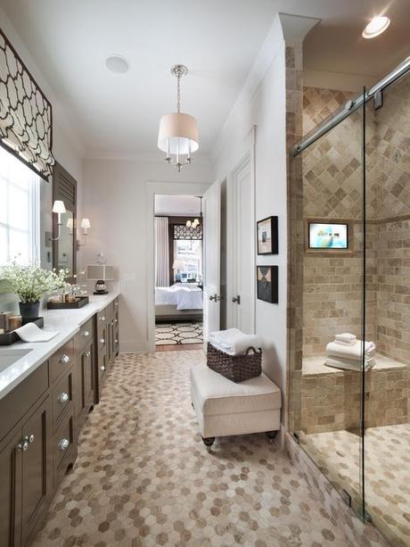 - Master Bathroom Pictures From HGTV Smart Home 2014 on HGTV ~~ Yes, that's a TV in the shower!!!!