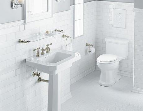 All White Bathroom with Pedestal Sink