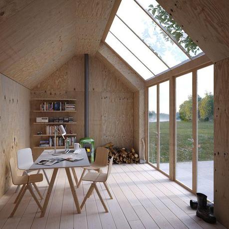 Swedish artist's studio in plywood with skylight