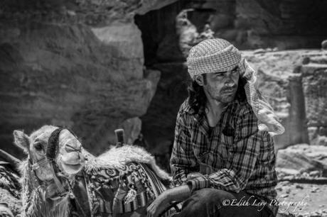 Petra, Jordan, The Treasury, monument, travel, camel, rider, portrait, black and white