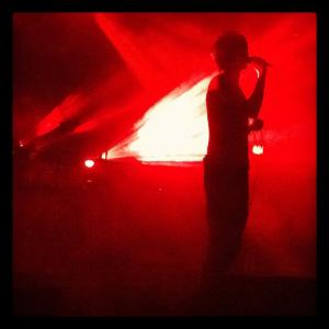 Faris Badwan, the Horrors' lead singer, awash in red at Brixton Academy, May 2012. 