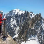 Views of Mt Blanc and the whole traverse of les Aiguilles de Chamonix from Aig du Midi to Blatière.