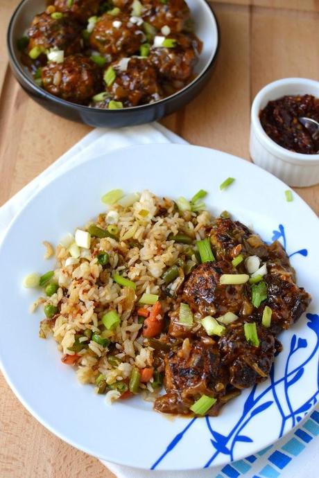 Schezwan Fried Rice with Vegetable Manchurian (Indo-Chinese Recipes)