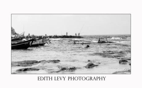 Fishing, beach, fisherman, Israel, Hedera, beach, black and white, monochrome, travel