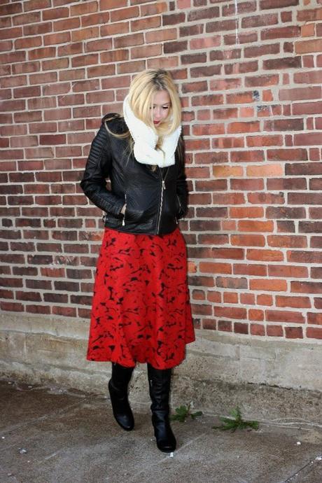 Boston Fashion, Boston Fashion Blog, 424 Fifth, Affordable Leather Jacket, How To Wear a Midi Skirt, Stoker Ray Bans, Outfits, Fall 2014 Outfit Ideas, Best Infinity Scarf