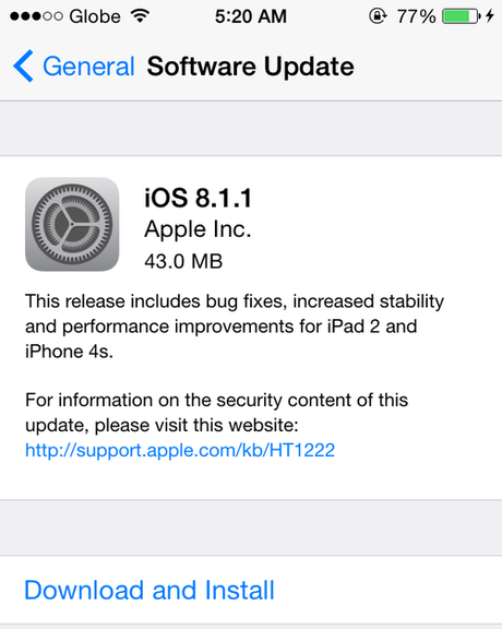 iOS 8.1.1 is now available via software update