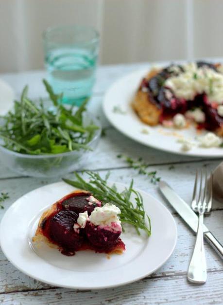 Beetroot & Feta Tarte Tartin. A simple vegetarian dinner; all the work can be done in advance. | thecookspyjamas.com 