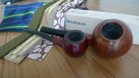 Dunhill's Prince, Ed Burak's large Prince, Cuaba's Diademas, next to bow-ties from a Tokyo antique market / Leica D-Lux 4