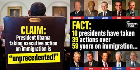 Republicans are trying to claim that executive action on immigration from Obama would be 'unprecedented' and 'lawless.'  But the fact is, EVERY SINGLE PRESIDENT since Eisenhower has done the exact same thing.  What's unprecedented about that? 

Read more at https://www.americanprogress.org/issues/immigration/news/2014/10/06/98321/by-the-numbers-every-president-since-eisenhower-has-taken-executive-action-on-immigration/