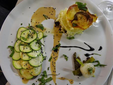 Fish, potato gratin, and scallop