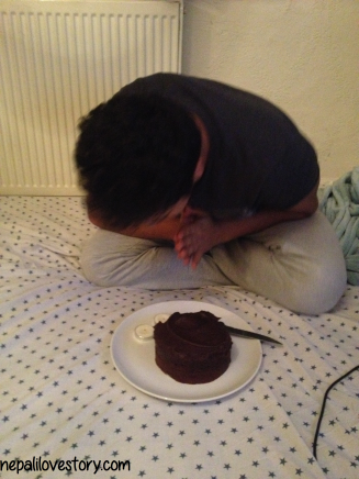 I still managed to hobble to give him his cake!  - M and his birthday wishes 