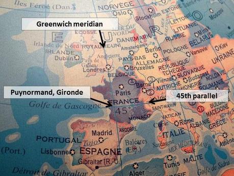 Puynormand’s point 45°N 0°: where the Greenwich meridian and the 45th parallel north intersect