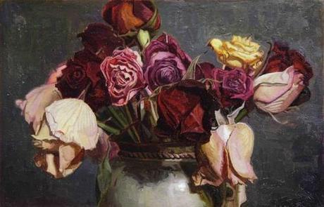 Still LIfe Painting Dead Roses In Vase