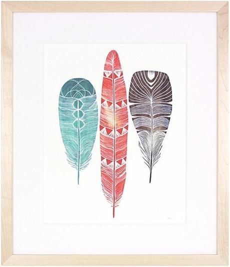 Signed Print Of Three Feathers Framed