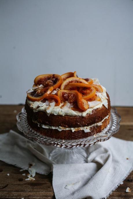 Brown Butter Sponge with candied blood oranges