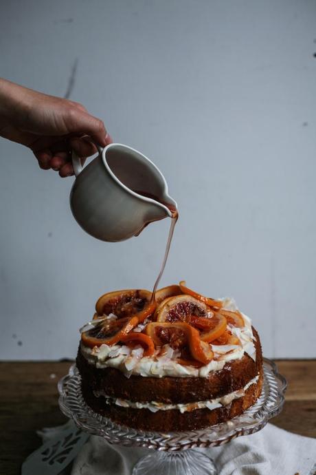 Brown Butter Sponge with candied blood oranges