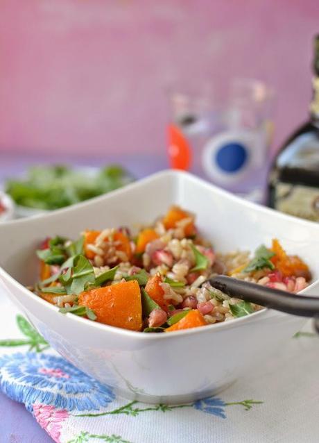 Brown Rice Salad with Roasted Butternut Squash & Pomegranates