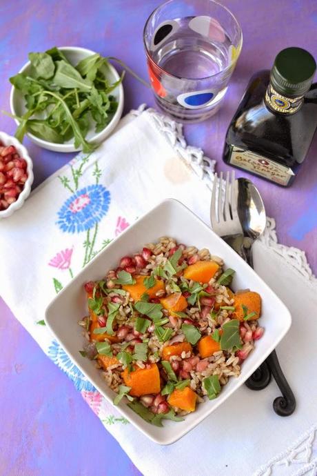 Brown Rice Salad with Roasted Butternut Squash & Pomegranates