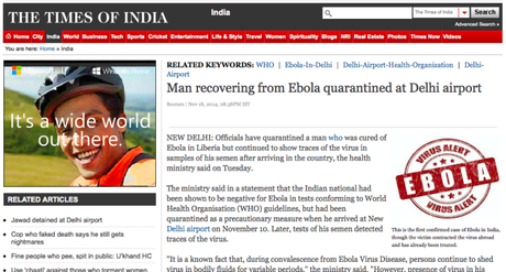 TOI: Quarantine of India's Patient Zero of Ebola