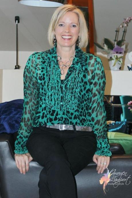 green ruffle leopard blouse