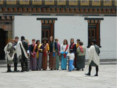 Americans in traditional Bhutanese dress. 