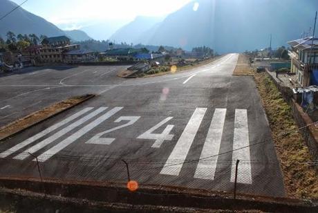 The world's most dangerous airport and a slanted runway.