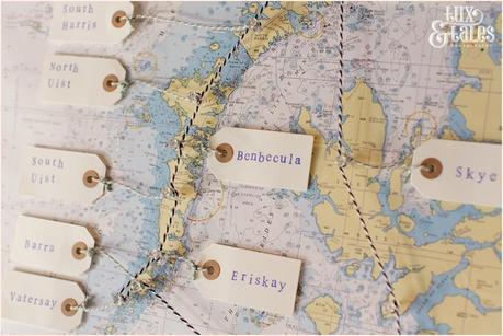 Tartan & beach  themed wedding details at Newton Hall beachside wedding | Scottish Isles seating plan map
