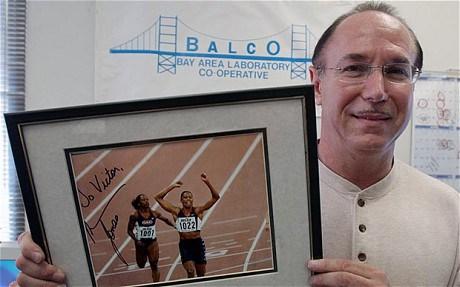 Victor Conte, owner of Balco with a signed photo of one of his former clients Marion Jones (The Telegraph; AP)