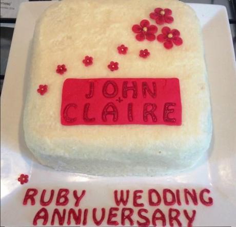 john and claire ruby wedding anniversary cake red fondant decorations flowers edible glitter