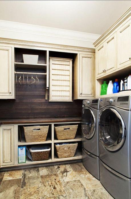 Laundry room Laundry room Ideas #Laundry room like the idea of baskets lower, closed cabinets higher
