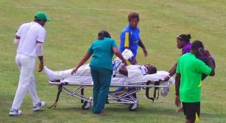 West Indian Omar Phillips hit on back head (when non-striker) survives .....
