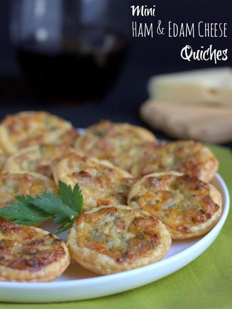 Mini Ham & Edam Cheese Quiches.  These make great canapes or can be tucked into children's lunchboxes.  Great served hot or cold, and they freeze well. | thecookspyjamas.com