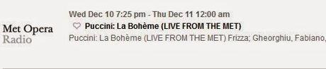 Reminder: La Boheme LIVE on SiriusXM, Dec 10