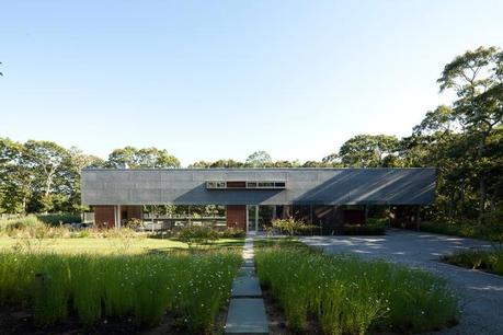 Exterior view of modern prefab beach house retreat 