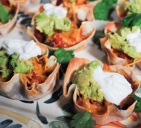 Healthy Appetizer Mexican Bean and Salad Wonton Cup Appetizers
