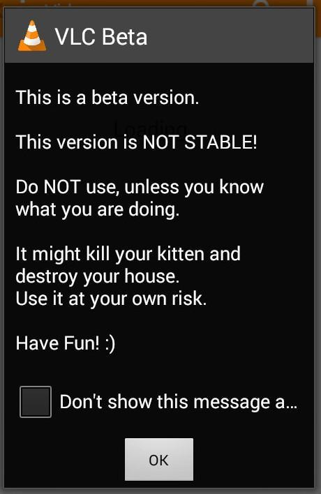 vlc beta warning