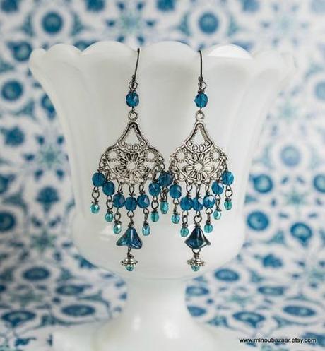 Minou Bazaar Blue Peacock Earrings