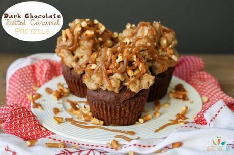 Dark Chocolate Cupcakes with Salted Caramel Pretzel Frosting from Veggies Don’t Bite