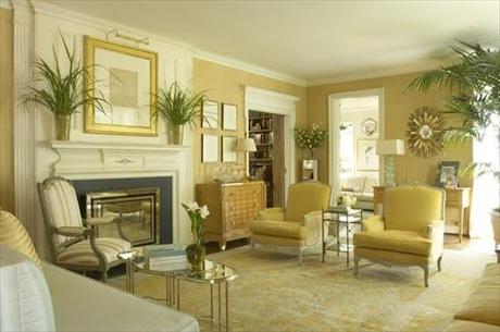 Living Room Design with Butter Yellow-Colored with Gold Tones