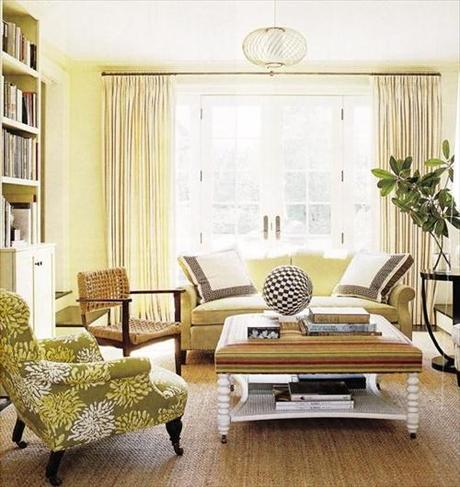 Living Room Design with Butter Yellow-Colored with Gold Tones